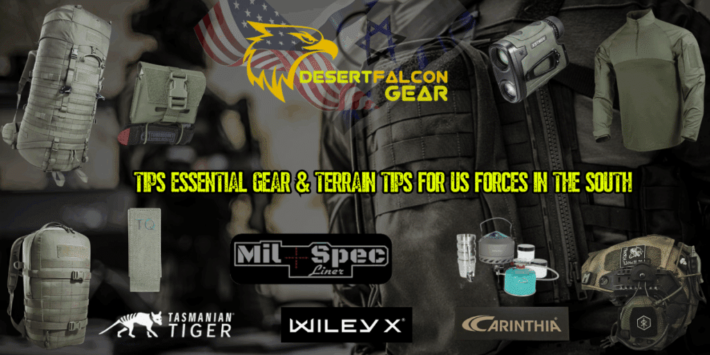 ollage showing essential tactical gear for US forces in Southern Israel, recommended by Desert Falcon Gear,netz amiedbar.DHAROM.