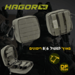 פאוץ' למטול מבית חגור המכיל 6 או 8 רימוני 40 מ"מ בתצוגה פתוחה, מוצג בחנות הציוד הטקטי DESERTFALCON gear בשדרות.